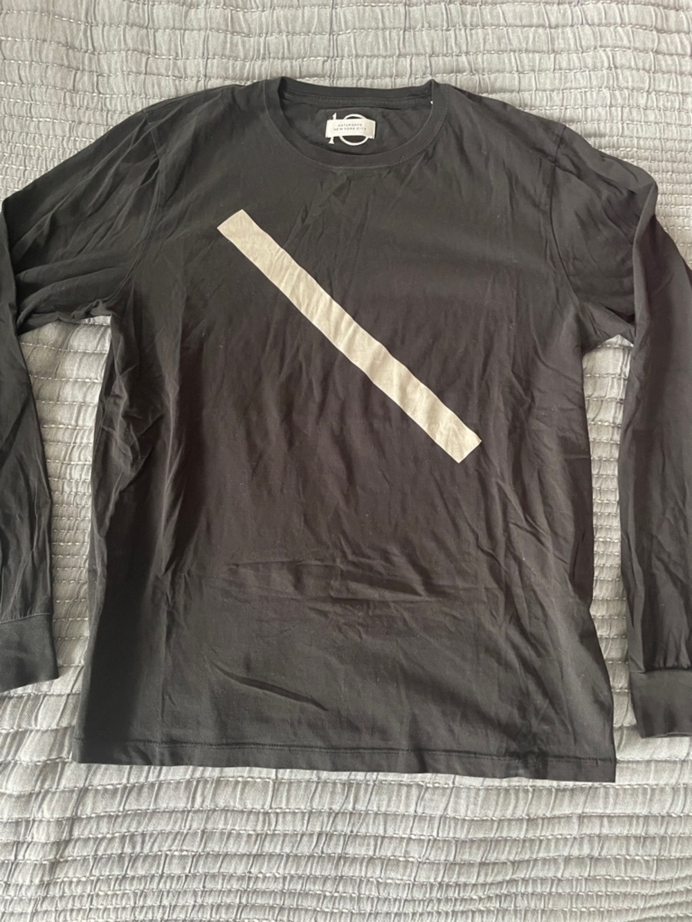 Saturdays New York City Black Long-Sleeve Tee with Diagonal White Stripe